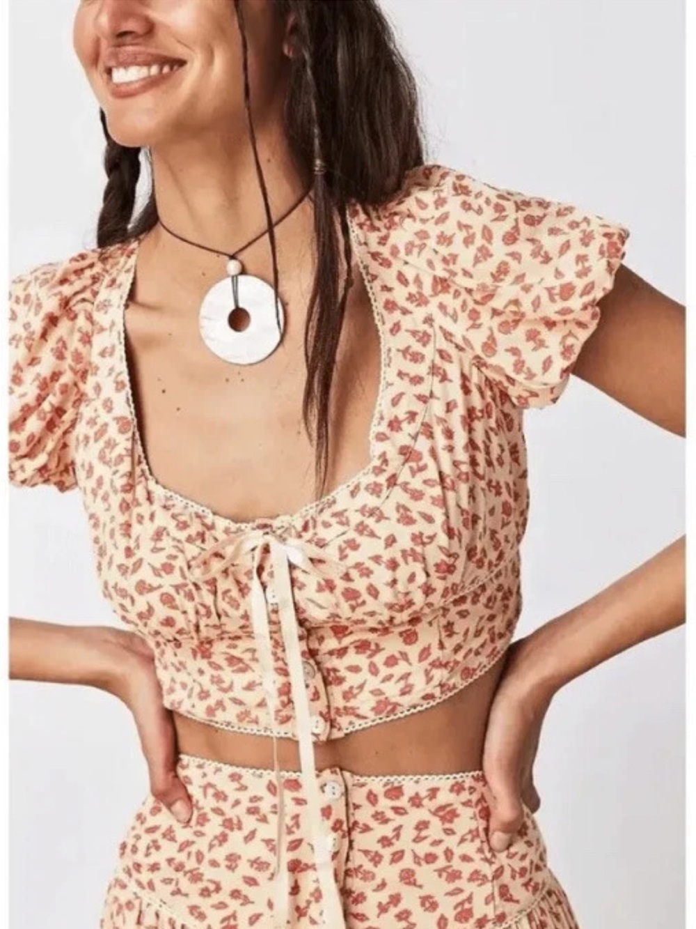 Free People Floral Orange Pink Easy to Love Skirt Set - Picture 2 of 4